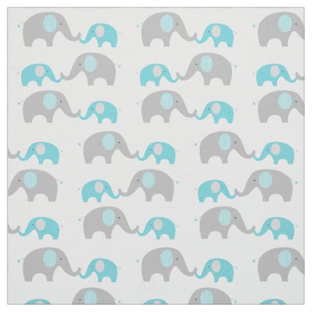 Teal Blue Elephant Fabric | Zazzle