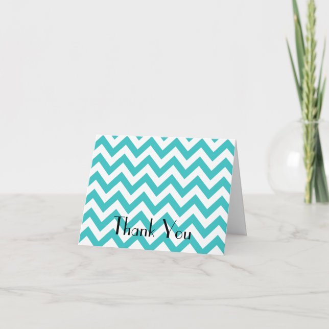 Teal Chevron Folded Thank You Card (Front)