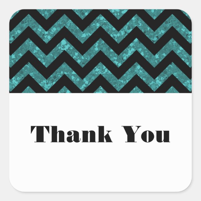 Teal Chevron Glitter Thank You Stickers (Front)