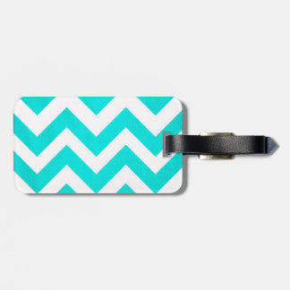 Teal Chevron Luggage Tag with Leather Strap