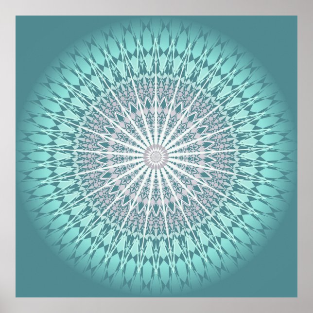Teal Chevron Mandala Abstract Poster (Front)