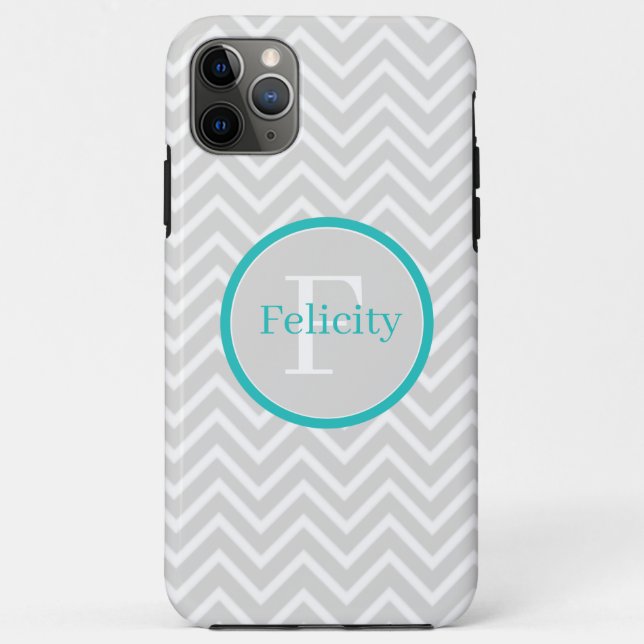 Teal Chevron Monogram Case-Mate iPhone Case (Back)