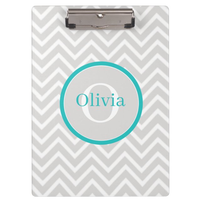 Teal Chevron Monogram Clipboard (Front)