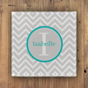Teal Chevron Monogram Paperweight