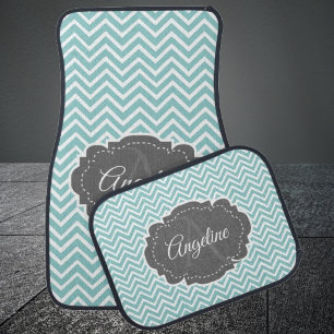 Teal Chevron Monogram Personalized Car Floor Mat