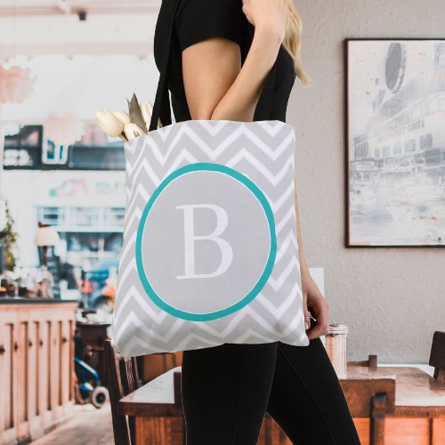 Teal Chevron Monogram Tote Bag (Teal Chevron Monogram Tote Bag)