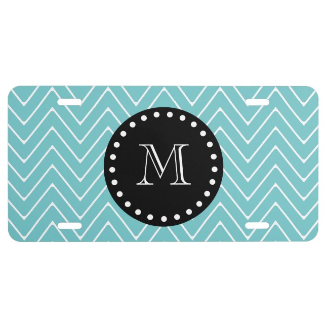 Teal Chevron Pattern | Black Monogram License Plate (Front)