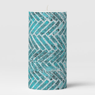 teal chevron pattern gritty rustic pillar candle