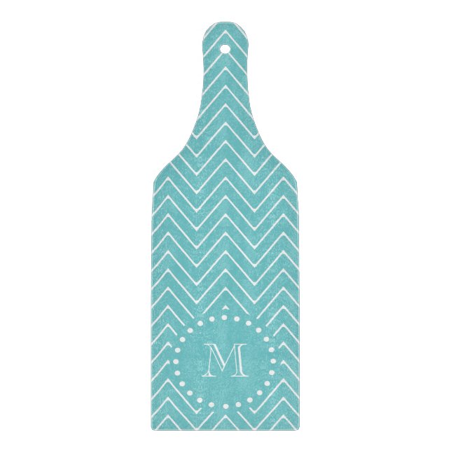 Teal Chevron Pattern | Teal Monogram Cutting Board (Front)