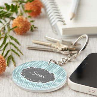 Teal Chevron Personalize Acrylic Keychain