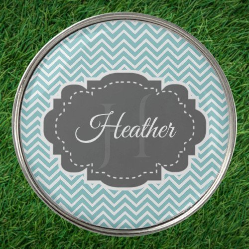 Teal Chevron Personalize Golf Ball Marker