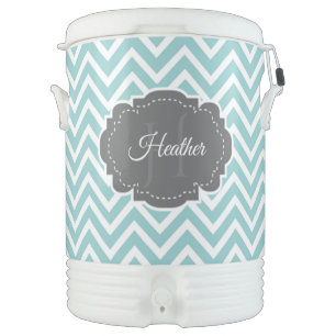 Teal Chevron Personalized Beverage Cooler
