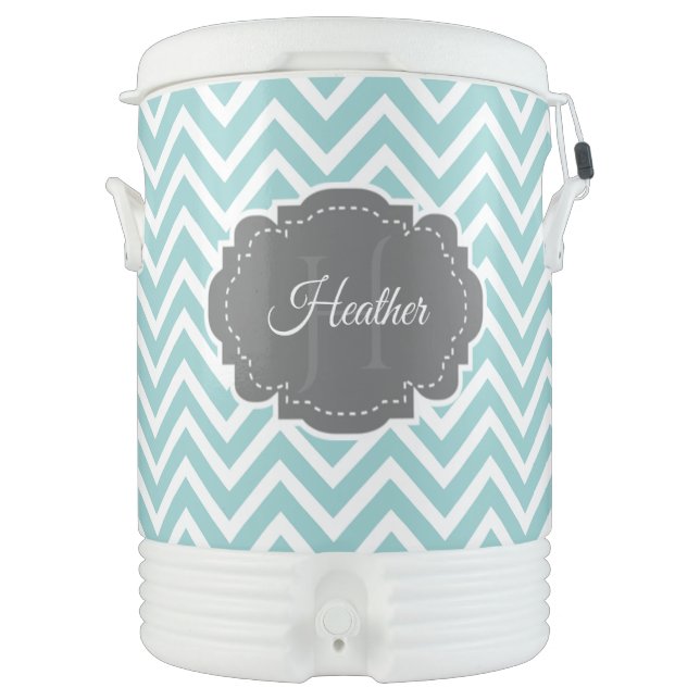 Teal Chevron Personalized Beverage Cooler (Front)