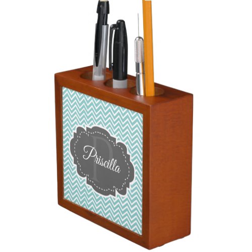 Teal Chevron Personalized Desk Organizer