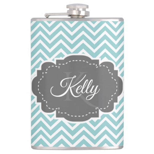 Teal Chevron Personalized Flask