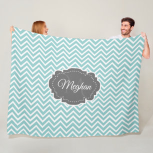 Teal Chevron Personalized Fleece Blanket