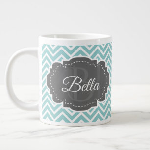 Teal Chevron Personalized Giant Coffee Mug