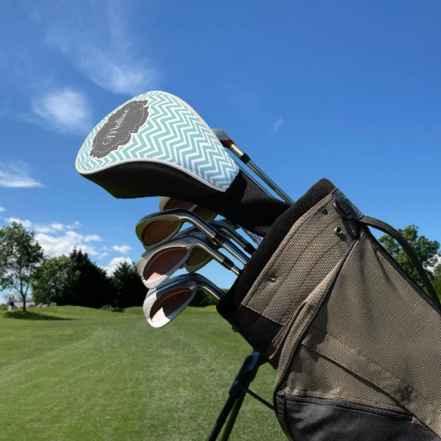Teal Chevron Personalized Golf Head Cover (Teal Chevron Personalized Golf Head Cover)