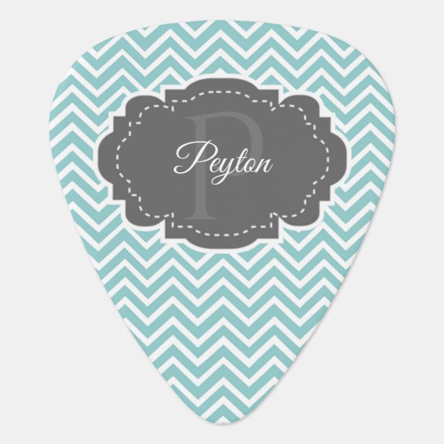 Teal Chevron Personalized Guitar Pick (Front)