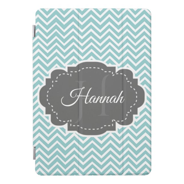 Teal Chevron Personalized iPad Pro Cover (Front)