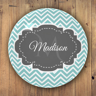 Teal Chevron Personalized Paperweight