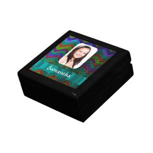 Teal chevron personalized photo template gift box