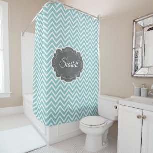 Teal Chevron Personalized Shower Curtain