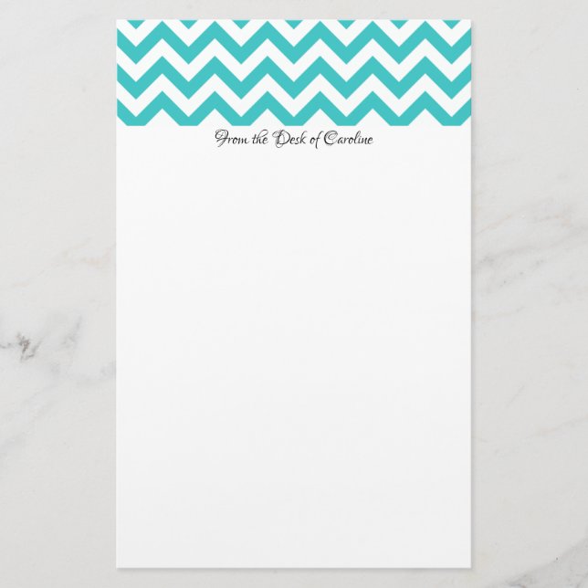 Teal Chevron Personalized Stationery (Front)