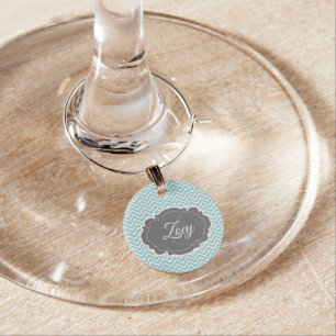 Teal Chevron Personalized Wine Charm