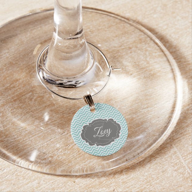 Teal Chevron Personalized Wine Charm (In Situ)