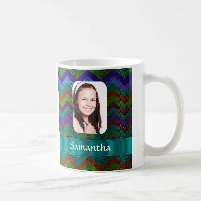 Teal chevron photo template coffee mug (Right)