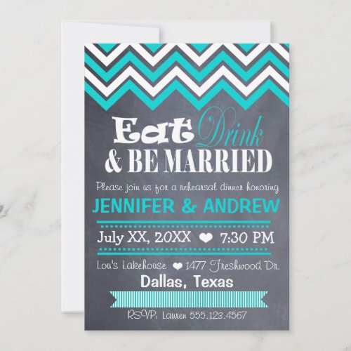 Teal Chevron Rehearsal Invitation