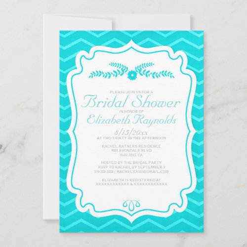 Teal Chevron Stripes Bridal Shower Invitations