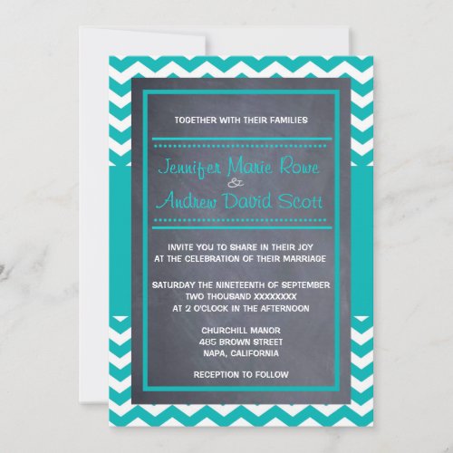 Teal Chevron Wedding Invitation