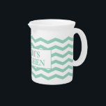 Teal chevron zigzag pattern personalized ceramic beverage pitcher<br><div class="desc">Teal chevron zigzag pattern personalized ceramic beverage pitcher. Elegant zig zag design with custom text. Handy for drinks,  pancake batter and kitchen utensils.</div>