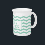 Teal chevron zigzag pattern personalized ceramic beverage pitcher<br><div class="desc">Teal chevron zigzag pattern personalized ceramic beverage pitcher. Elegant zig zag design with custom text. Handy for drinks,  pancake batter and kitchen utensils.</div>