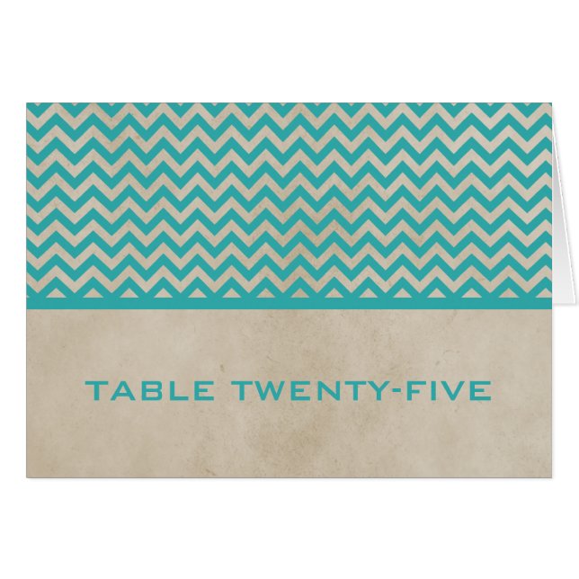 Teal Chic Chevron Table Number Card (Front Horizontal)