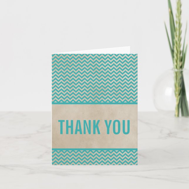 Teal Chic Chevron Thank You Card (Front)