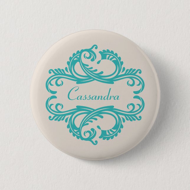 Teal Chic Damask Button (Front)
