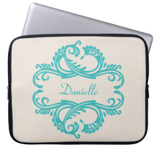 Teal Chic Damask Laptop Sleeve