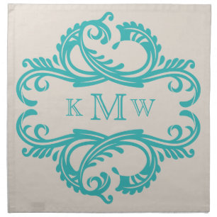 Teal Chic Damask Monogram Napkins