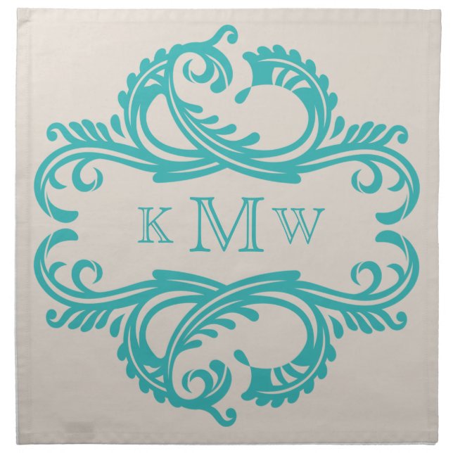 Teal Chic Damask Monogram Napkins (Front)