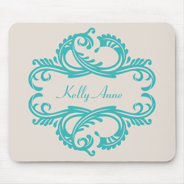 Teal Chic Damask Mousepad (Front)