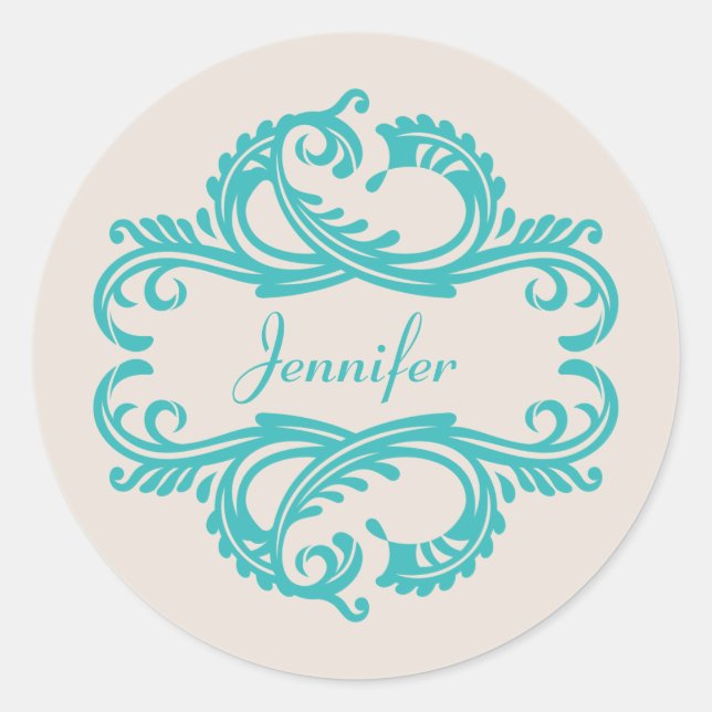 Teal Chic Damask Stickers (Front)