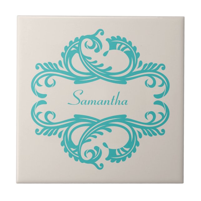 Teal Chic Damask Tile (Front)