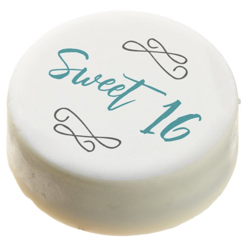 Teal Chic Doodle Modern Script Sweet 16 Chocolate Covered Oreo