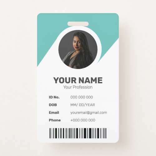 Teal Chic Modern Minimal ID Barcode Employee Photo Badge