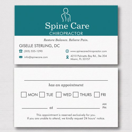 Teal Chiropractor Appointment Reminder Card