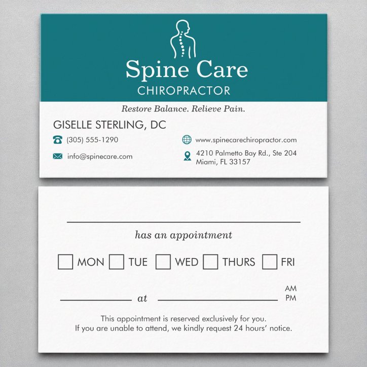 Teal Chiropractor Appointment Reminder Office Business Card