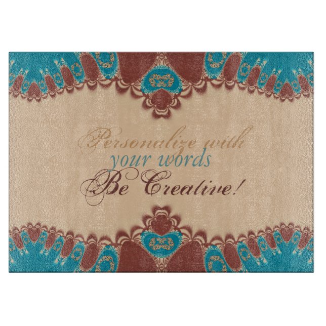 Teal + Chocolate Lace Pinstripes w/ Custom Text Cutting Board (Front)